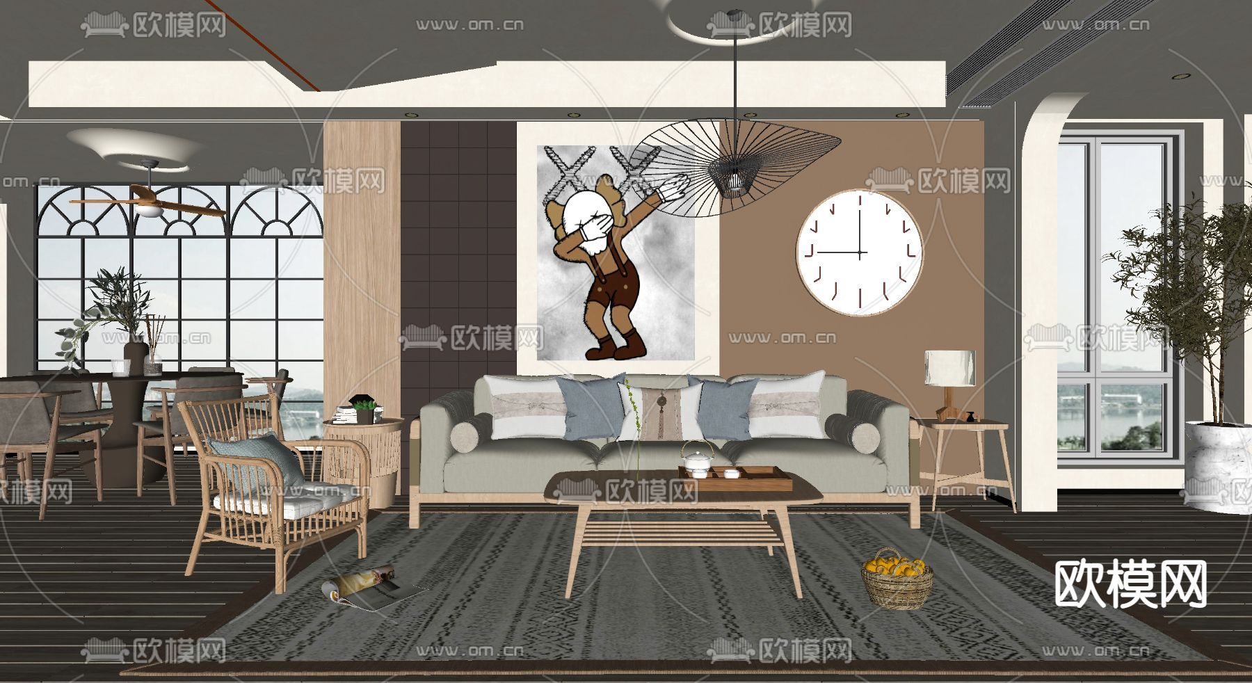 北欧客餐厅su模型下载