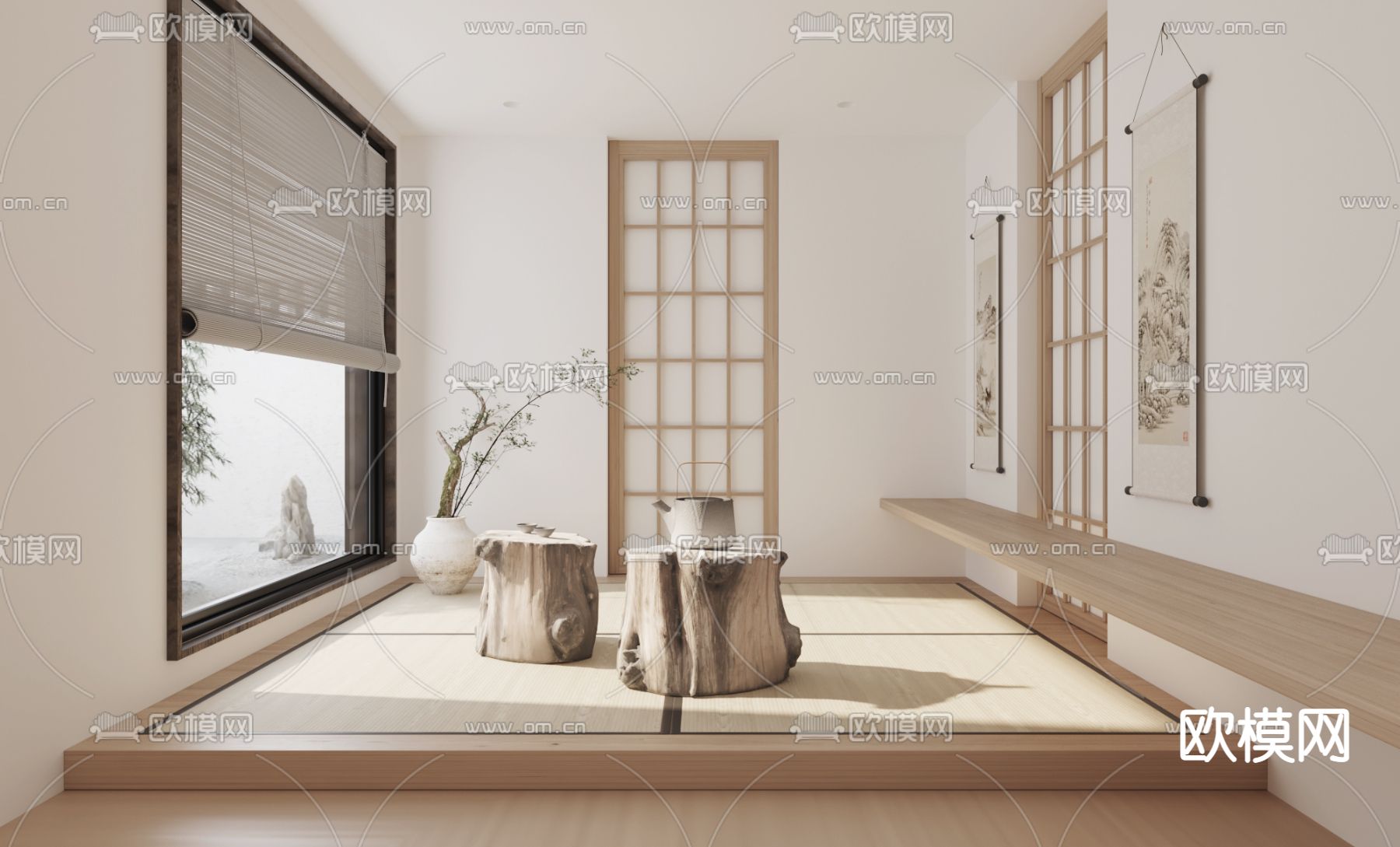 日式榻榻米茶室3d模型下载