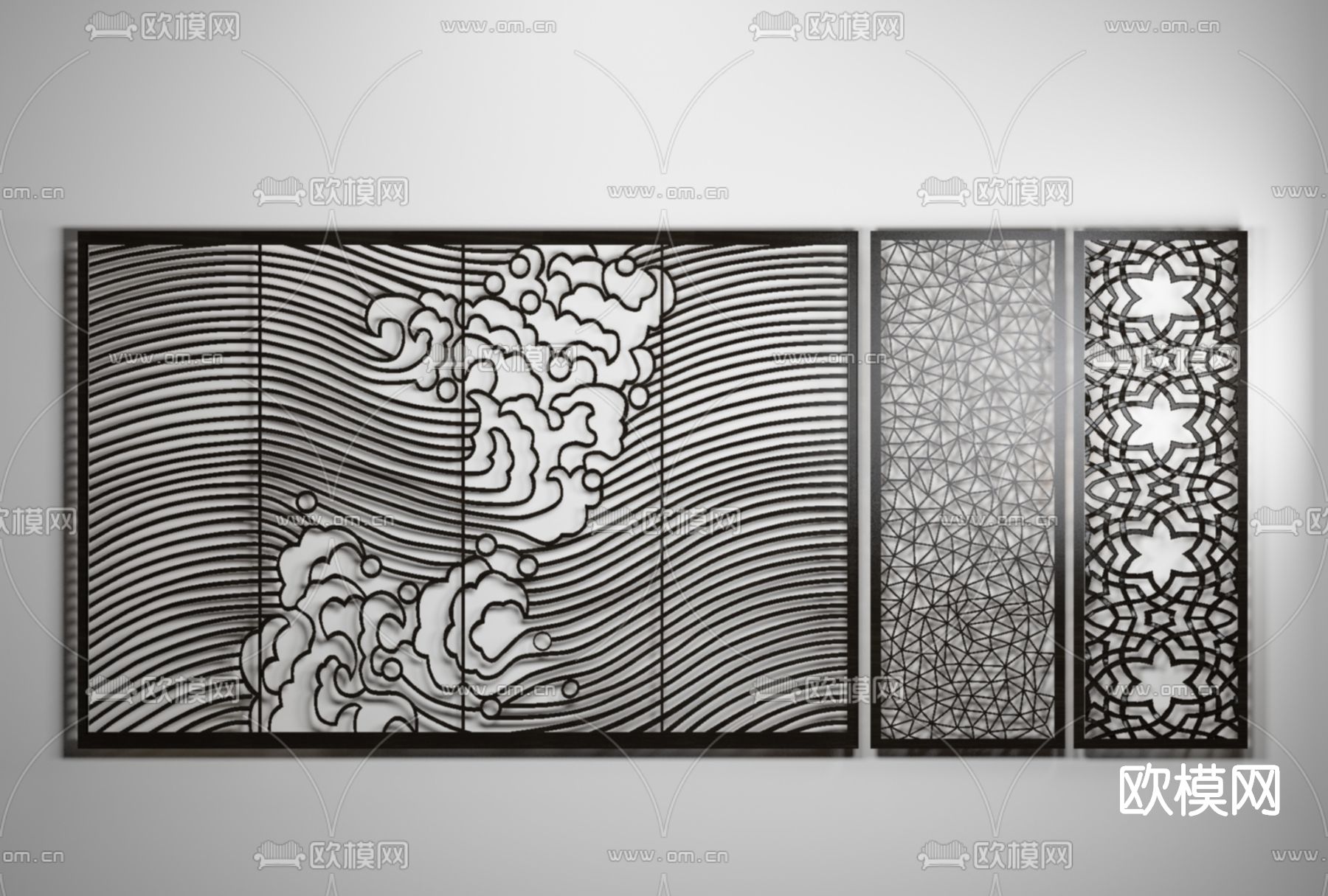 新中式屏风隔断免费3d模型下载
