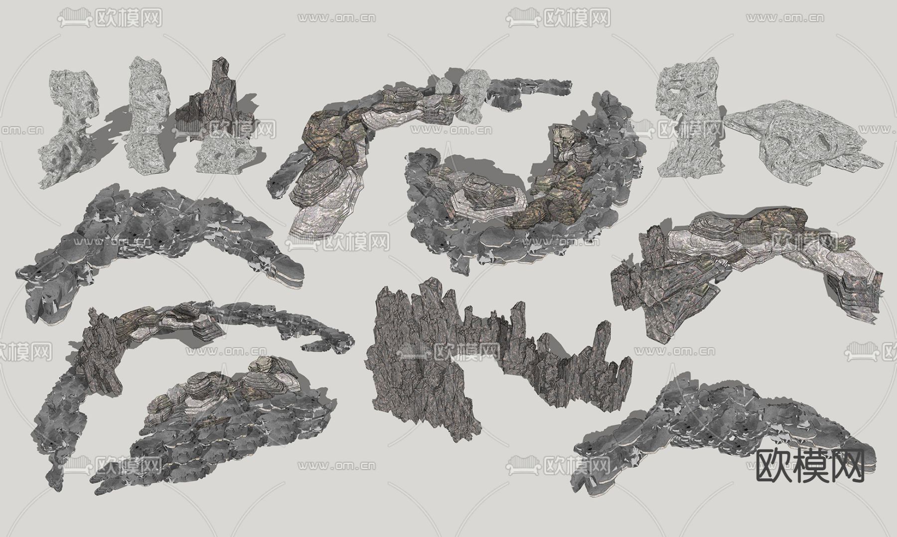 中式园林叠石su模型下载