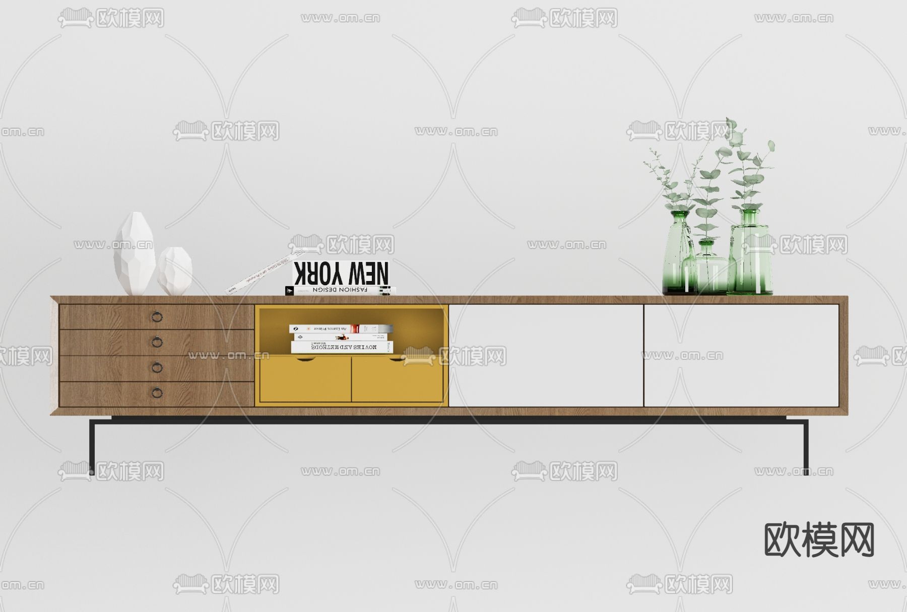 北欧实木电视柜免费3d模型下载