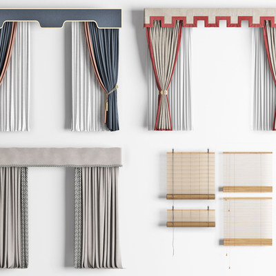  新中式窗帘su模型 