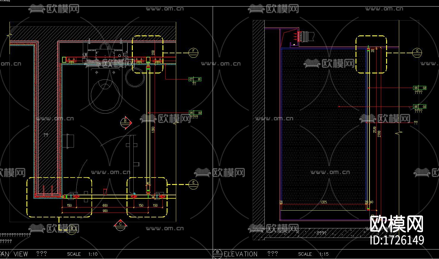 卫生间隔断cad节点大样图下载（渲染图5）