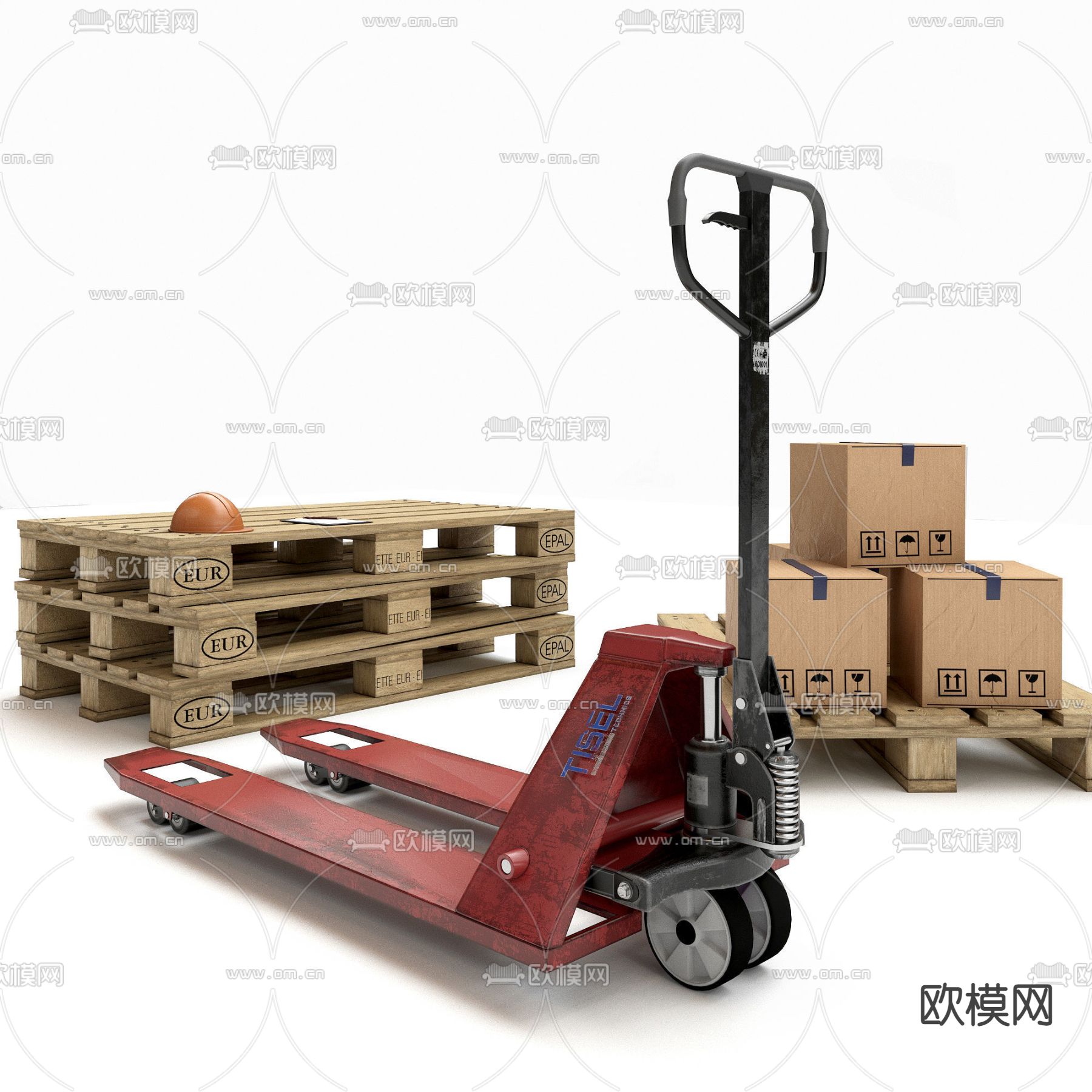 工业风木架木箱手拖车3d模型