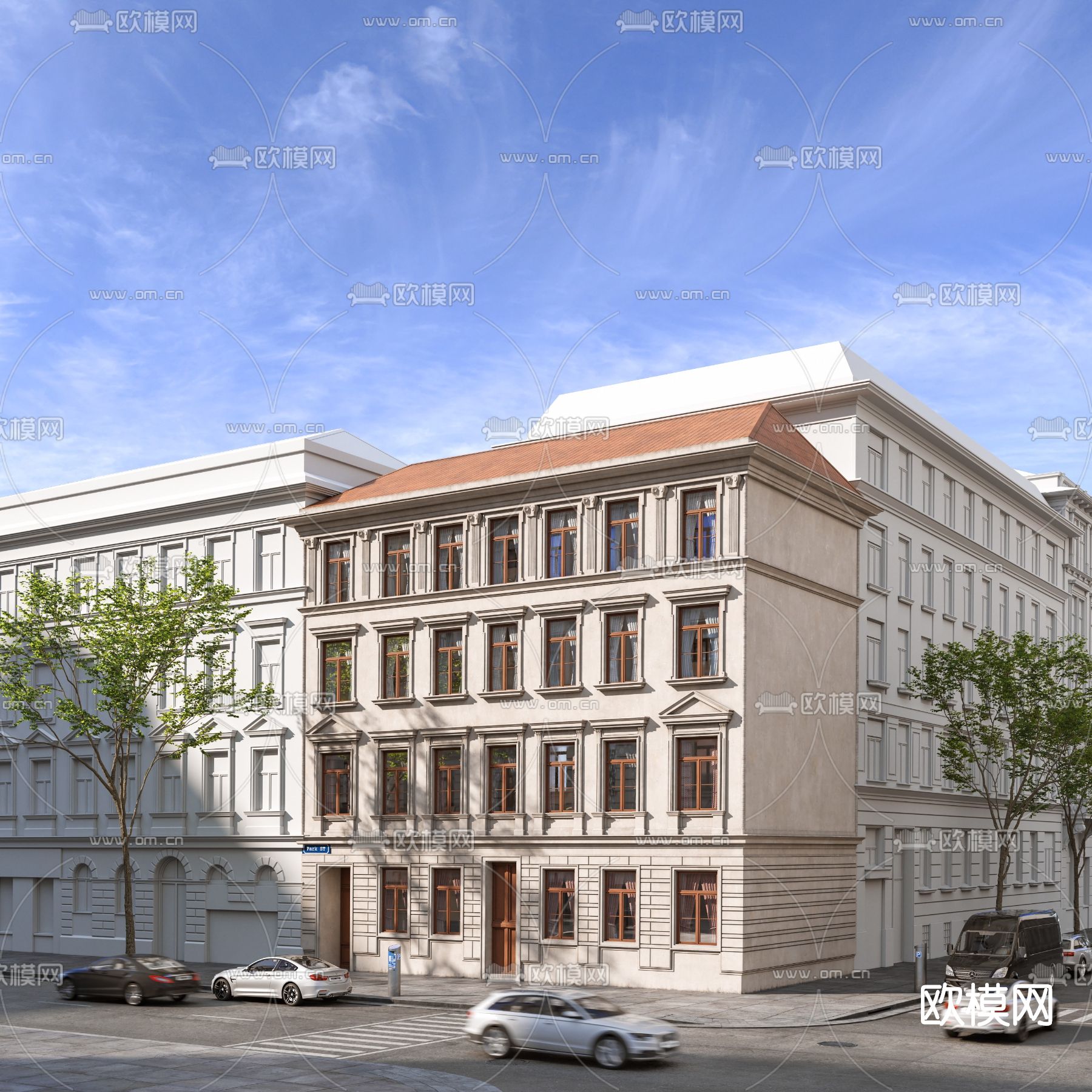 欧式写字楼外观su模型下载（渲染图1）