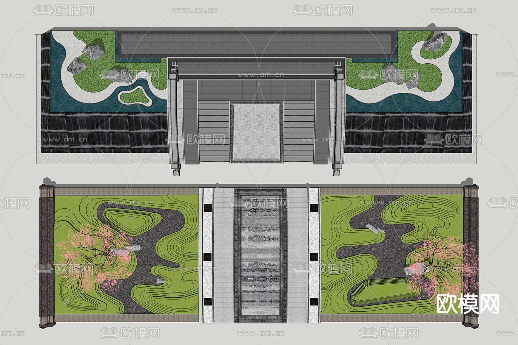 中式景观桥su模型下载（渲染图2）