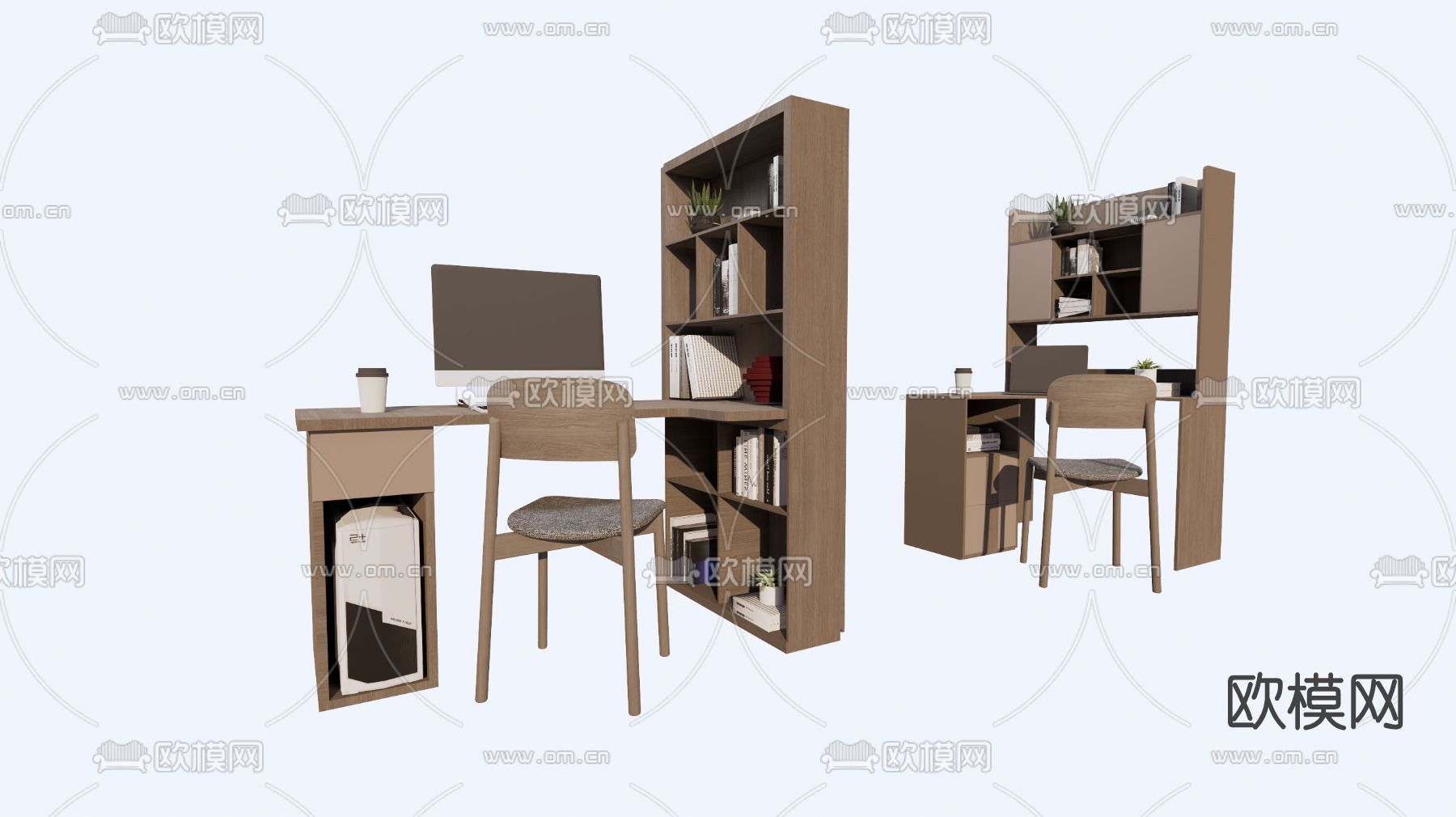 现代实木书桌椅su模型下载（渲染图1）