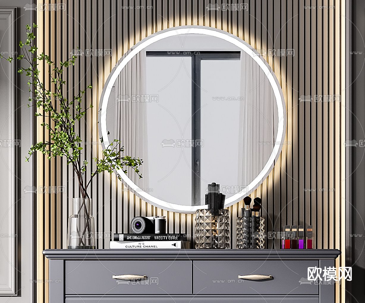 美式实木梳妆台3d模型