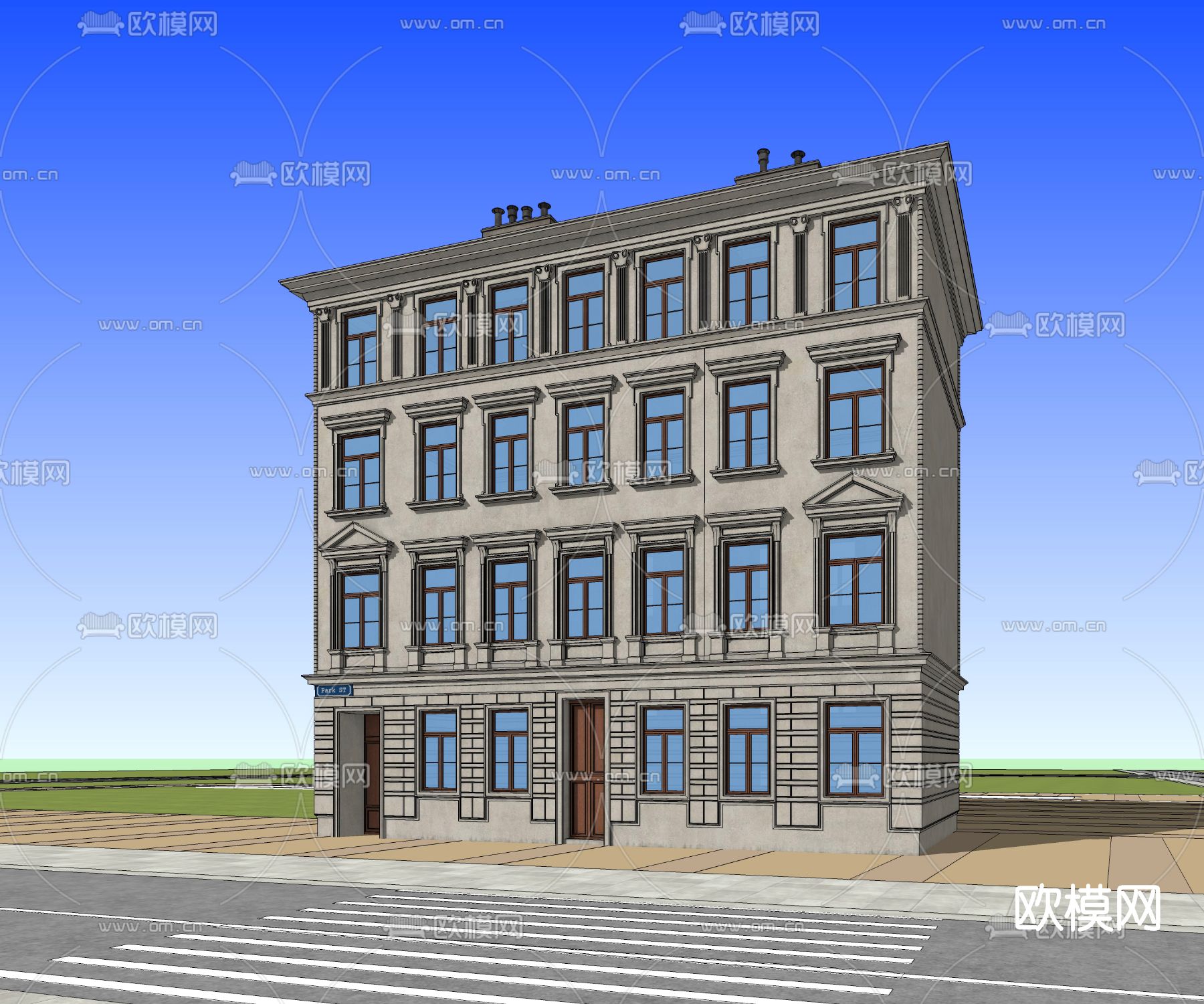 欧式写字楼外观su模型下载（渲染图2）