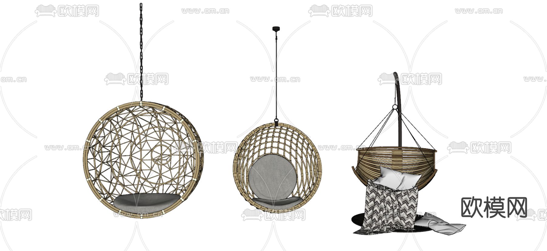 现代藤编吊椅su模型下载