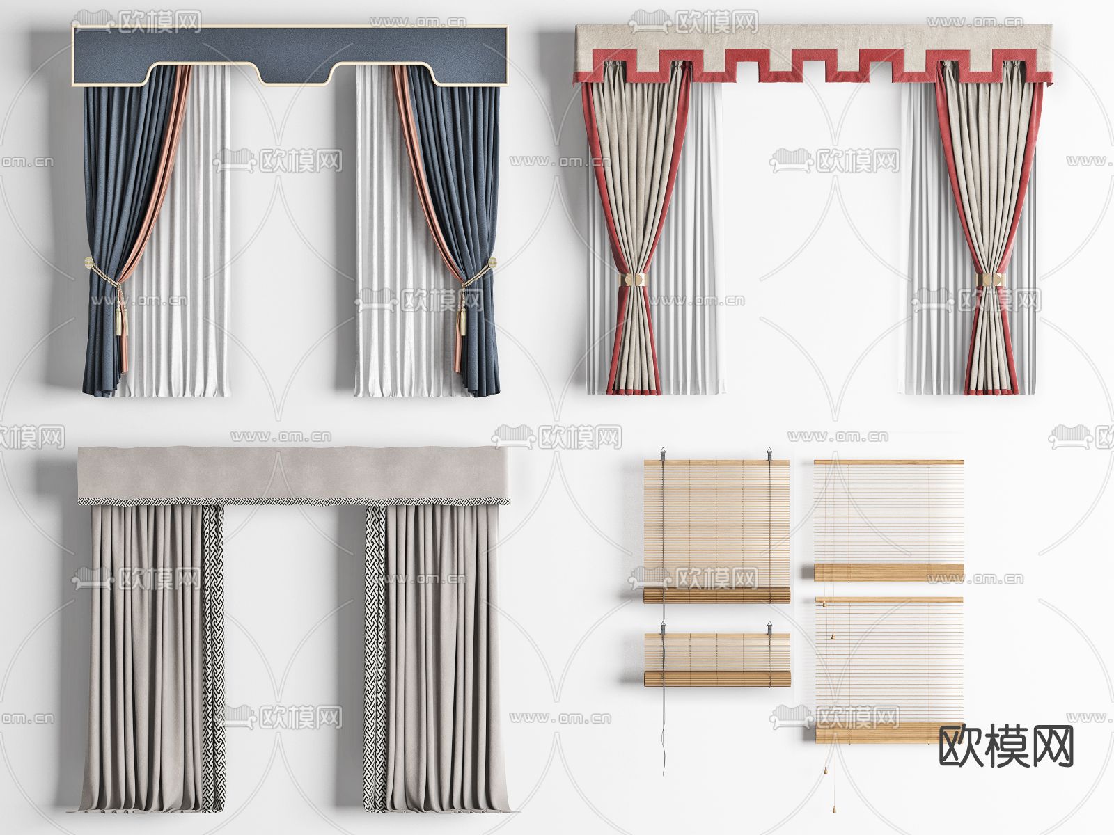 新中式窗帘su模型下载（渲染图1）