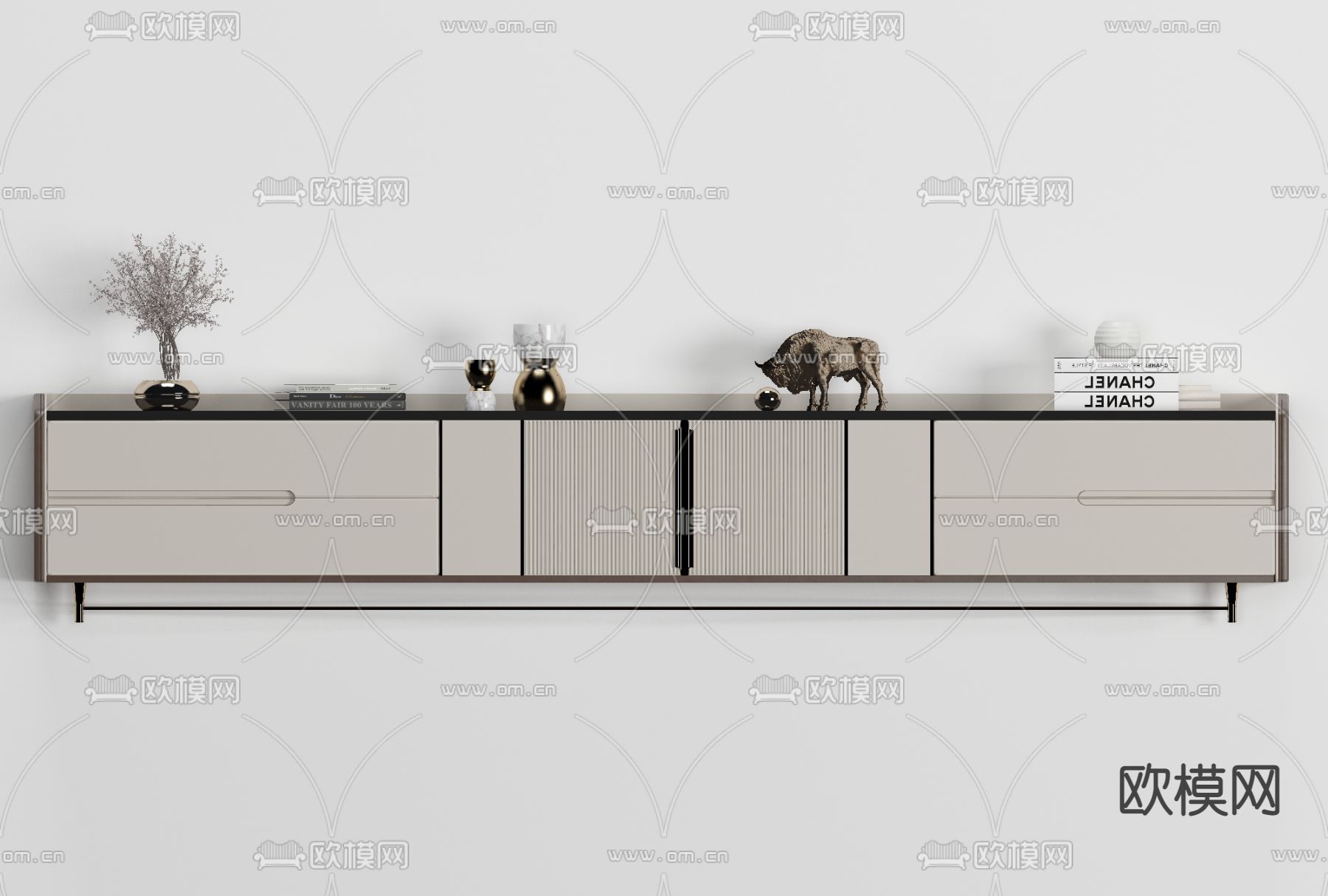 现代轻奢电视柜免费3d模型下载