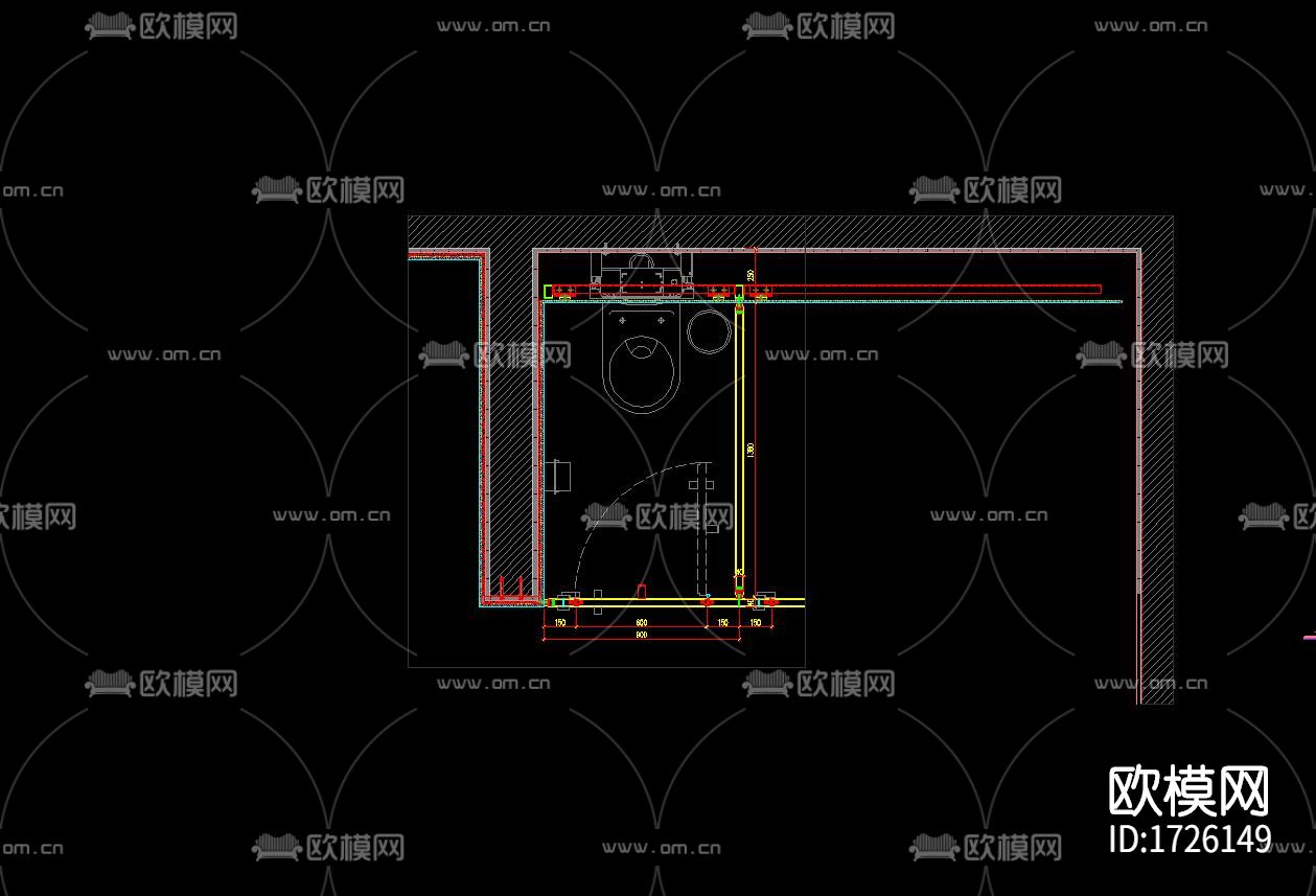卫生间隔断cad节点大样图下载（渲染图6）