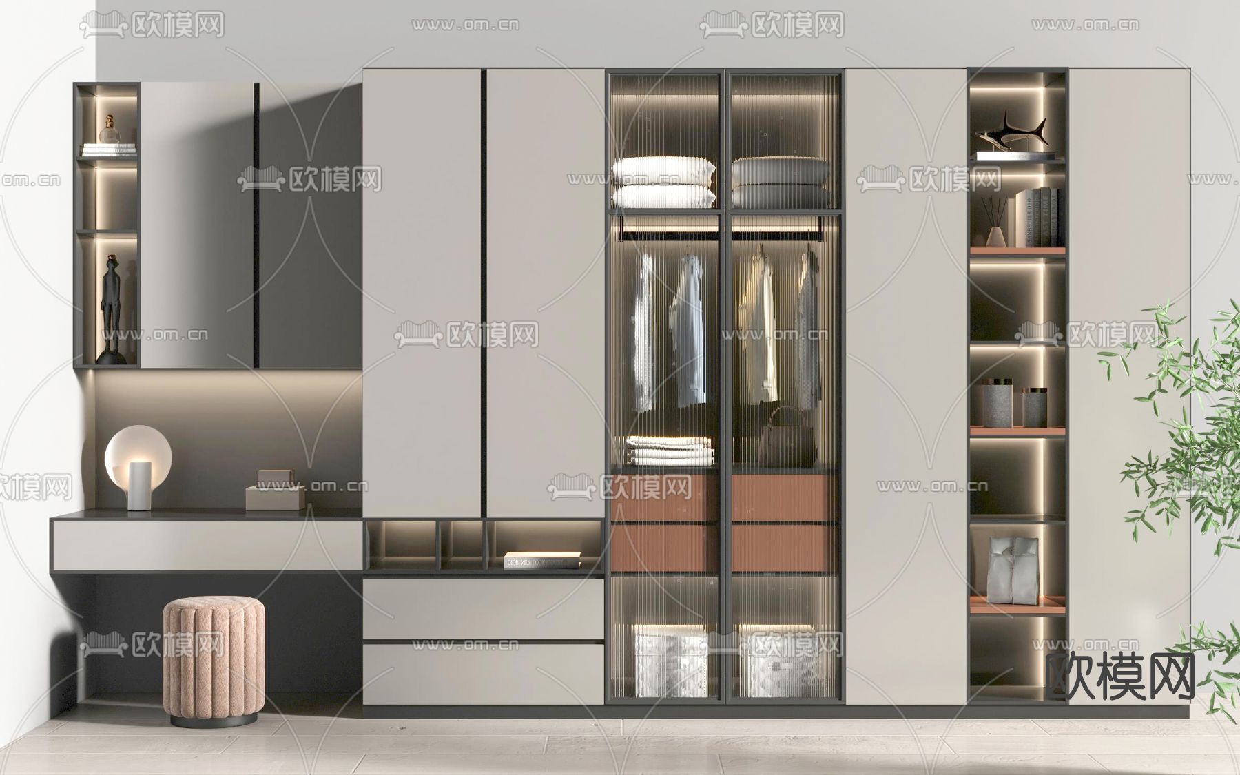 现代衣柜su模型下载（渲染图1）