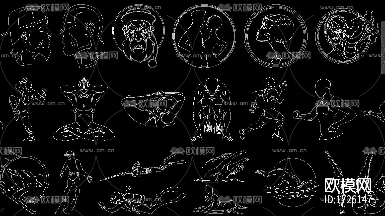 健身人物cad图库下载（渲染图3）