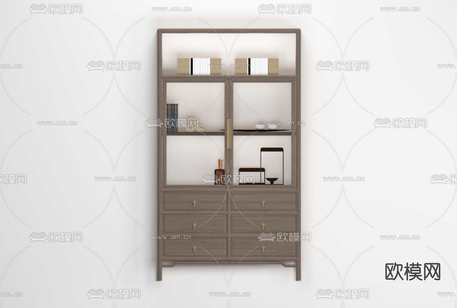 新中式实木装饰柜免费3d模型下载
