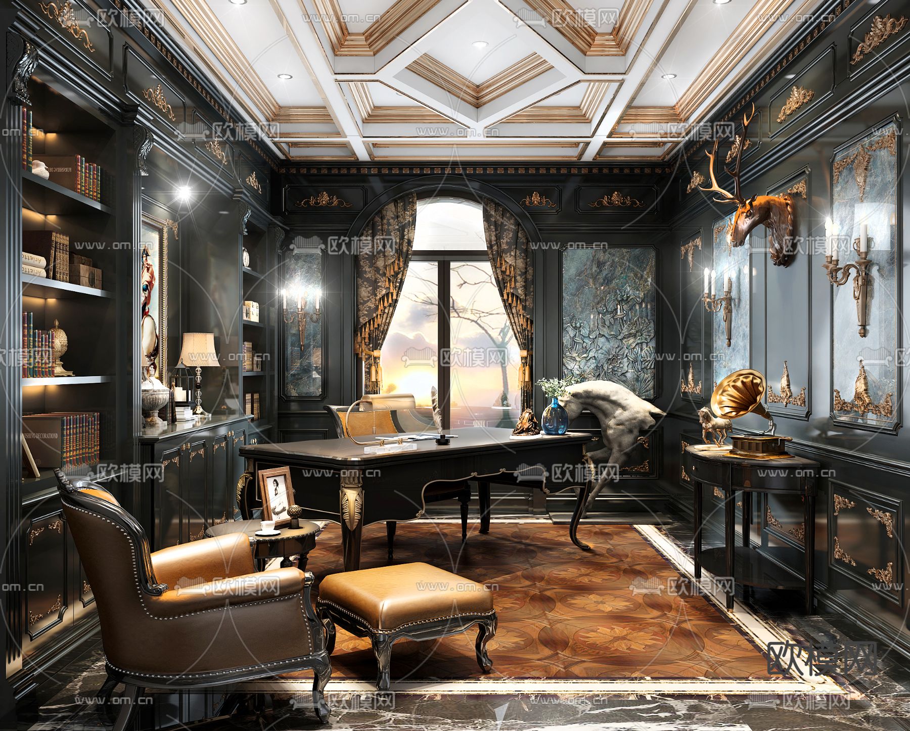 欧式古典书房3d模型下载