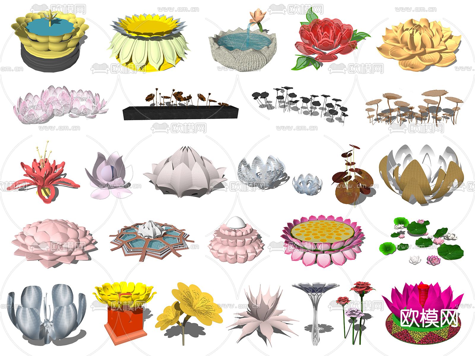 现代莲花雕塑su模型下载