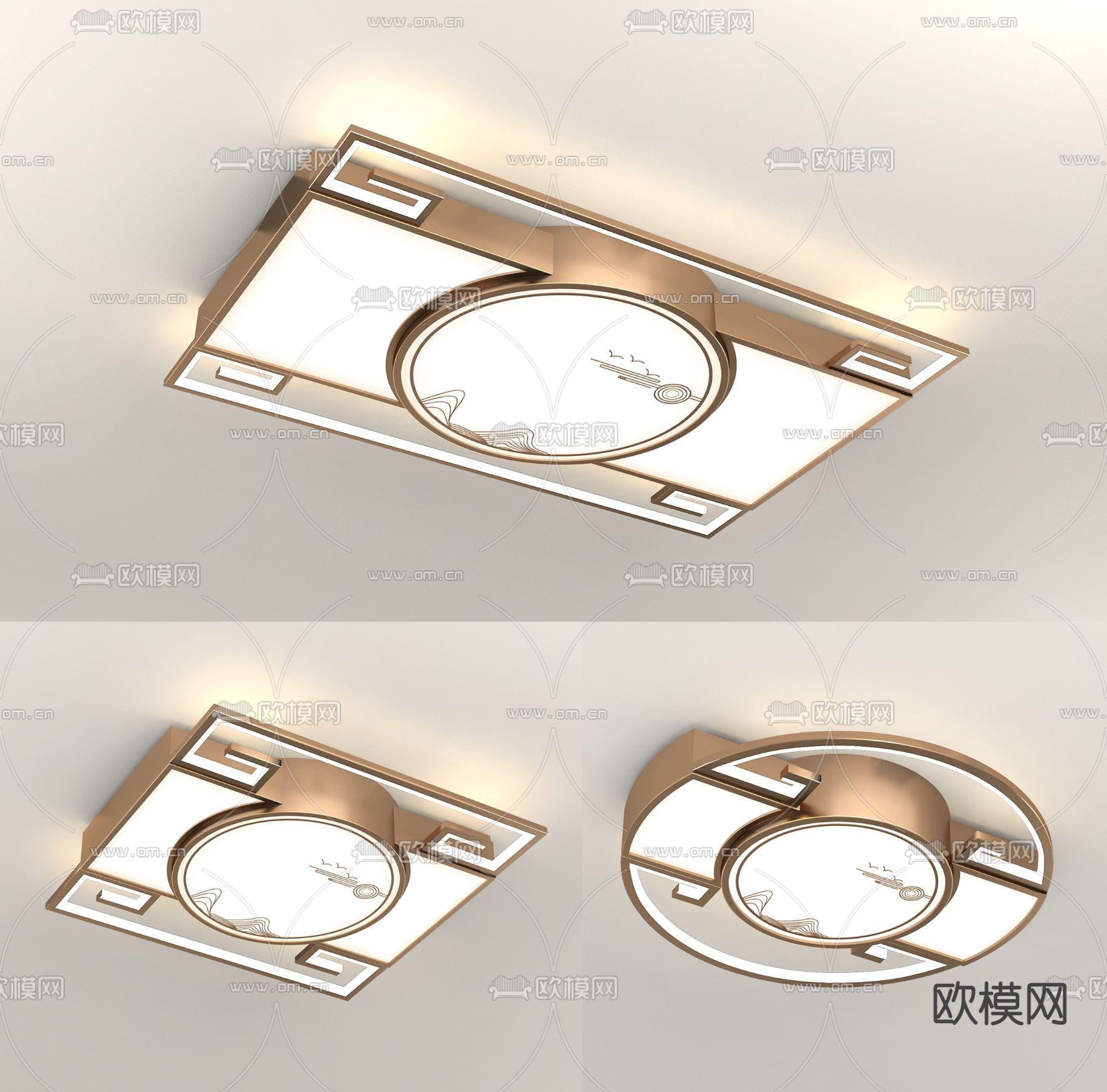新中式金属吸顶灯3d模型