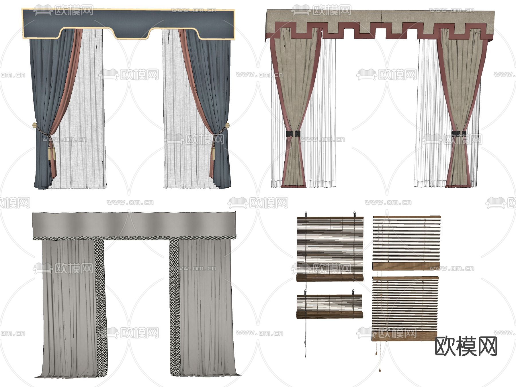 新中式窗帘su模型下载（渲染图2）