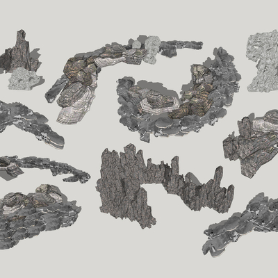  中式园林叠石su模型 