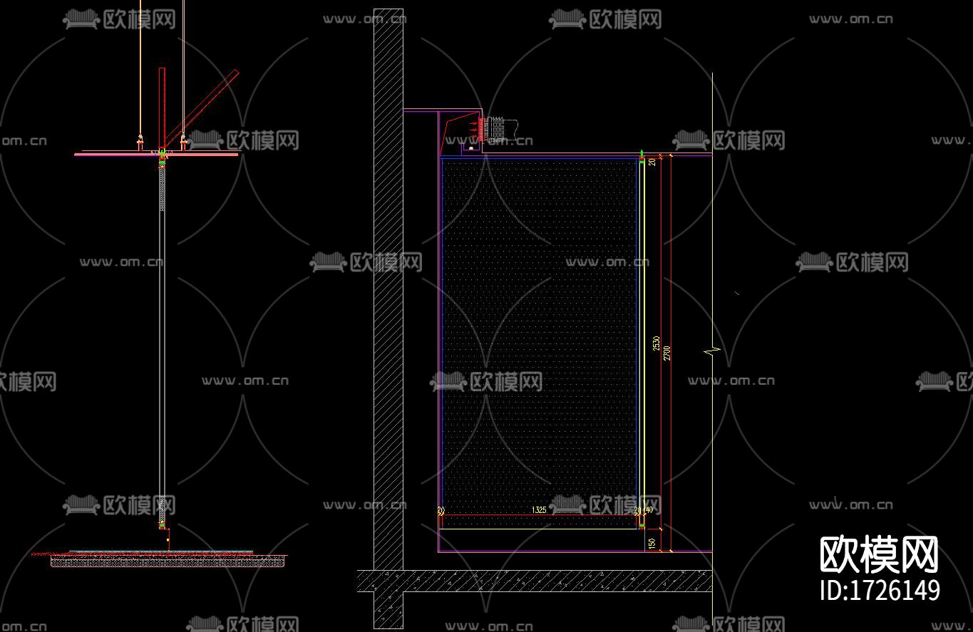 卫生间隔断cad节点大样图下载（渲染图3）