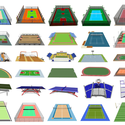  现代运动场地球场su模型 