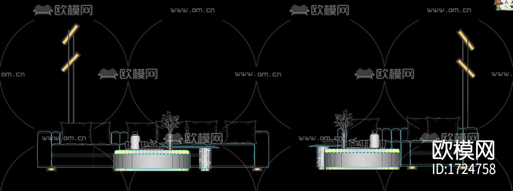 沙发茶几cad立面图下载