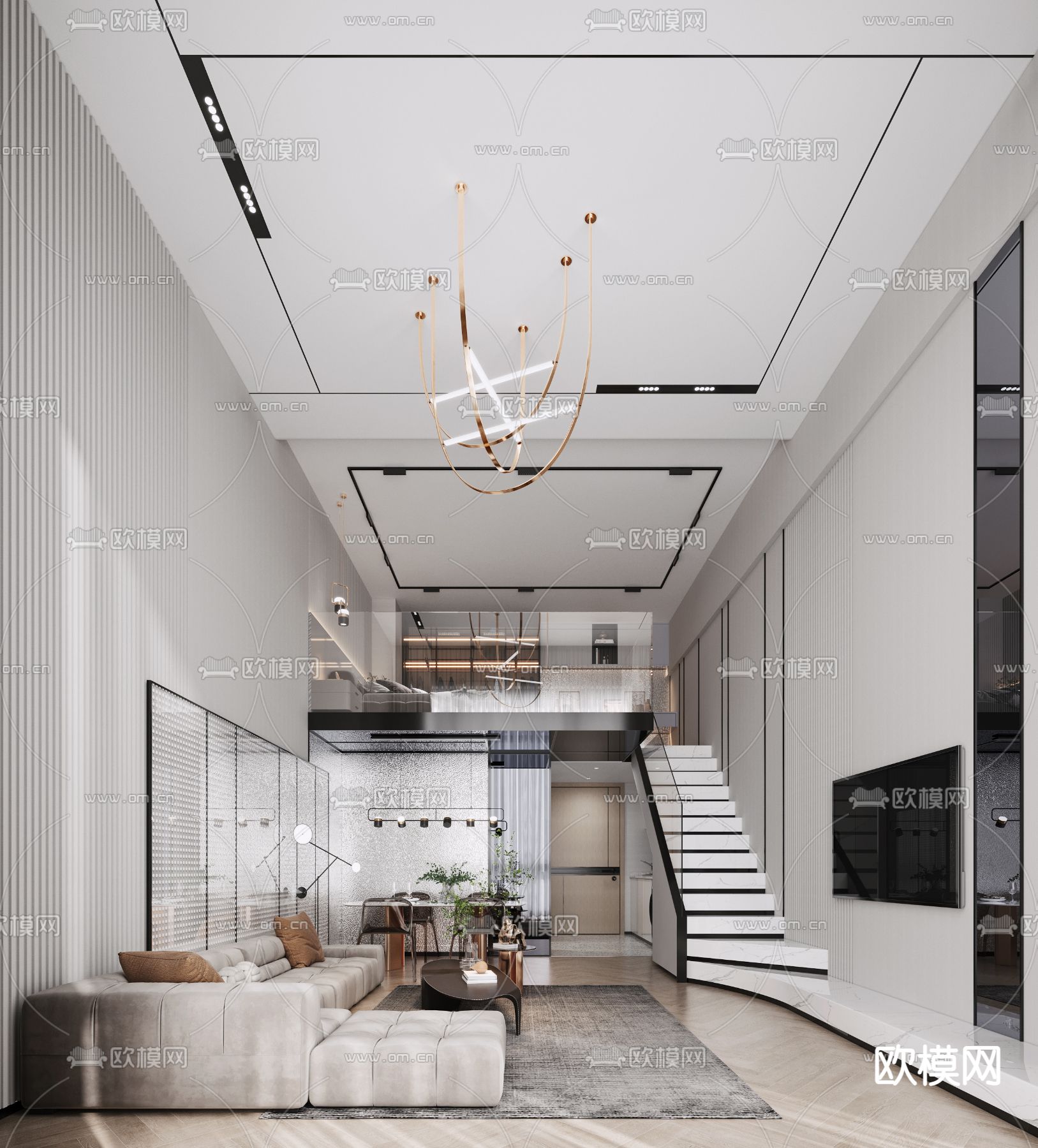 现代客厅餐厅公寓3d模型