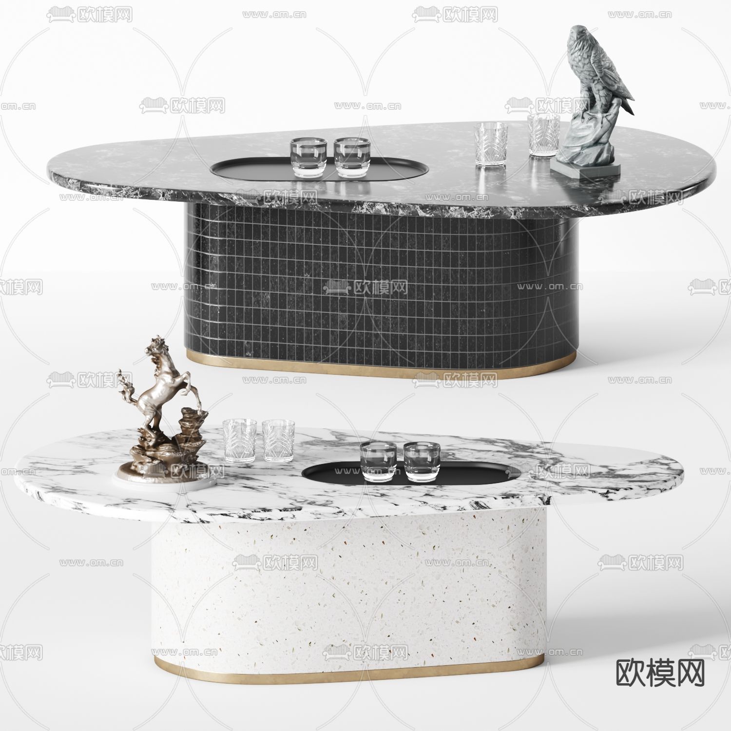 现代大理石茶几3d模型