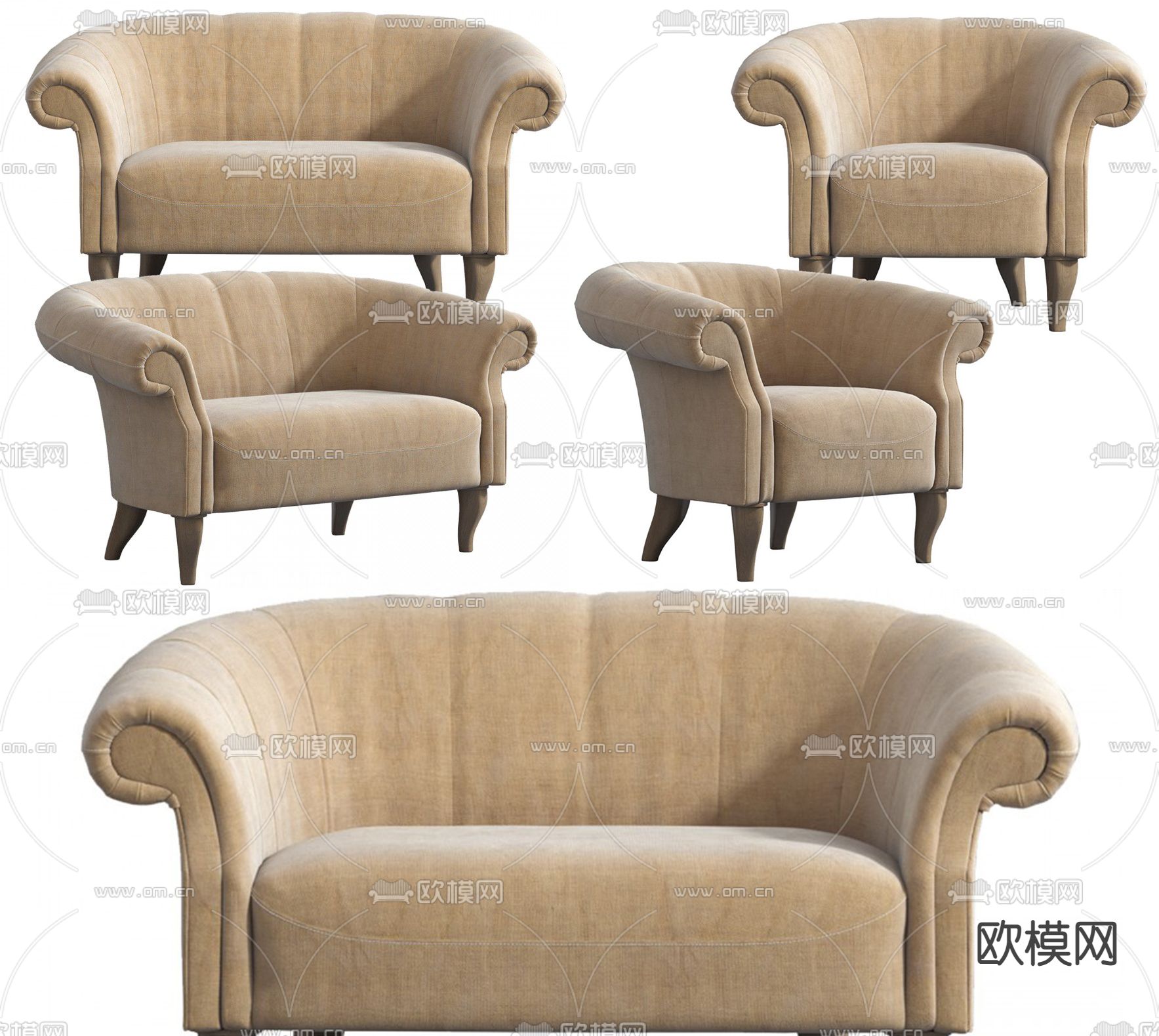 美式麻布单人沙发3d模型