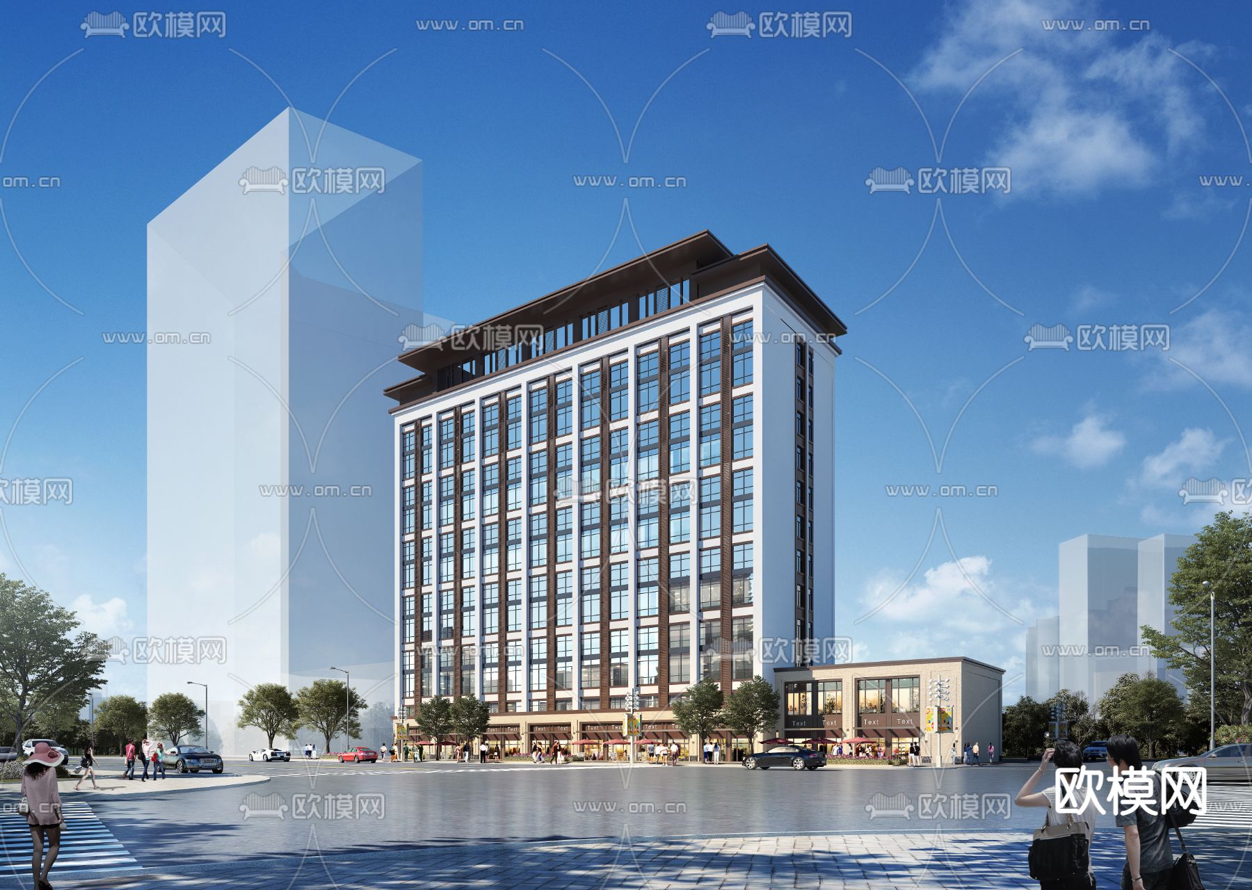 新中式办公综合楼建筑外观3d模型