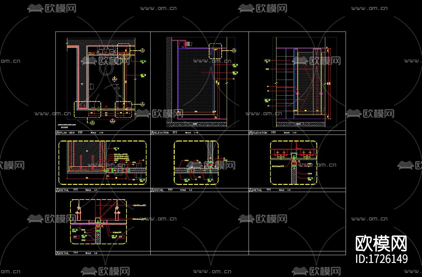 卫生间隔断cad节点大样图下载（渲染图1）