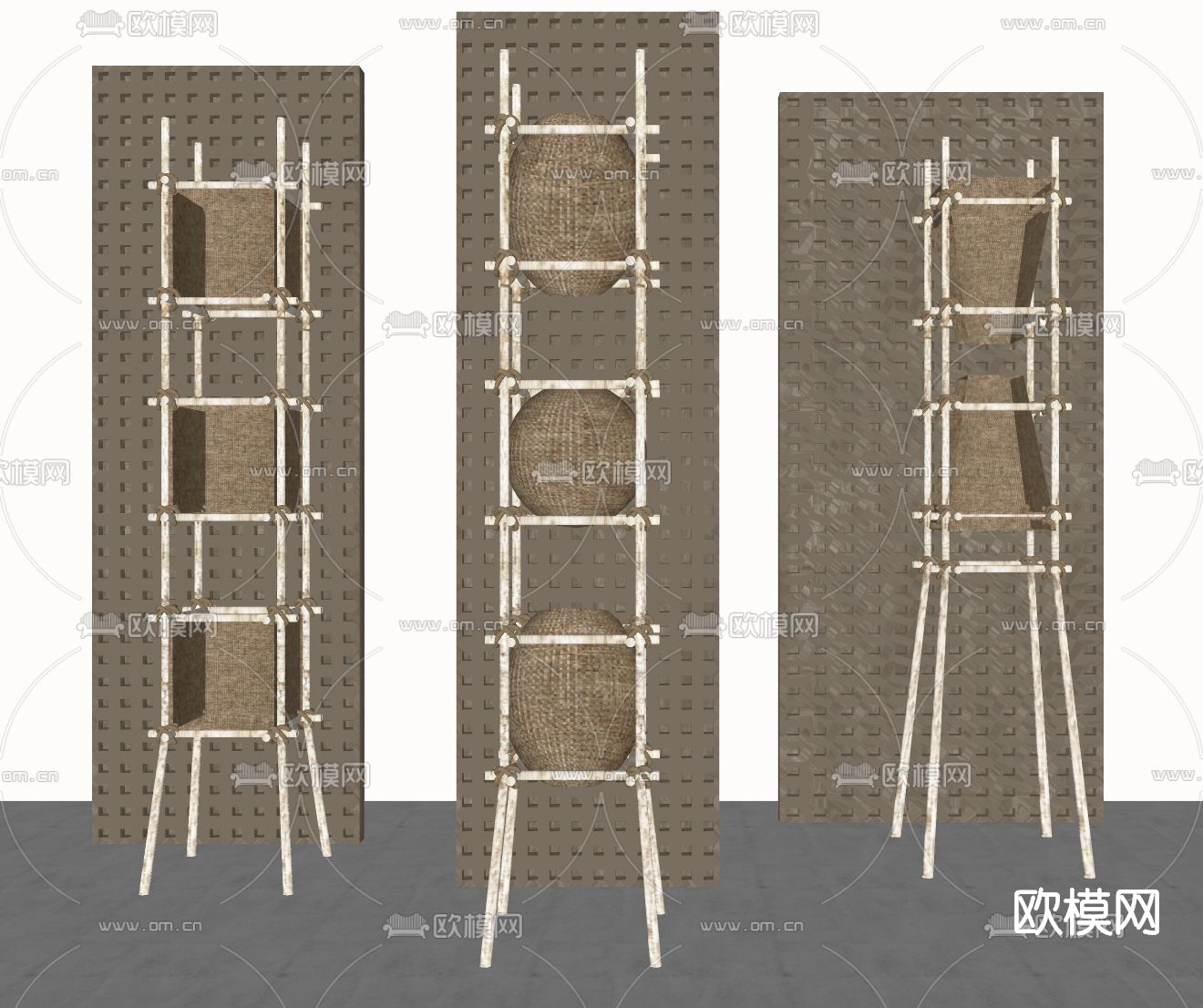 侘寂风纱布落地灯su模型下载（渲染图2）