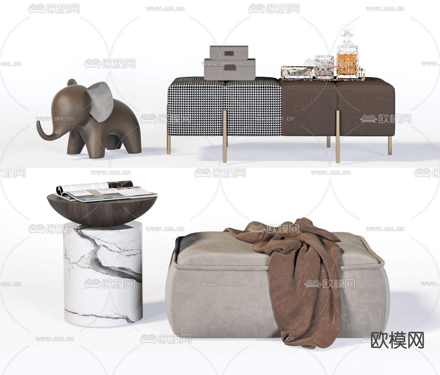 现代脚踏床尾凳3d模型下载