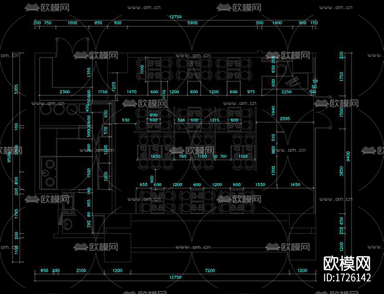 餐厅cad施工图下载（渲染图5）
