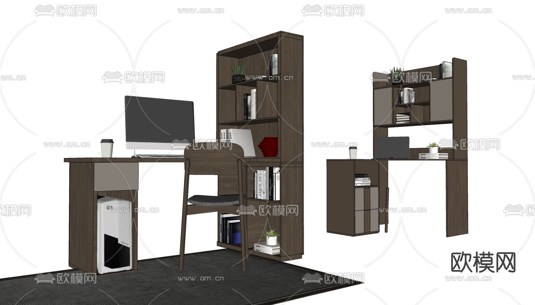 现代实木书桌椅su模型下载（渲染图2）