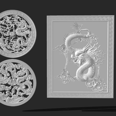  中式龙浮雕su模型 