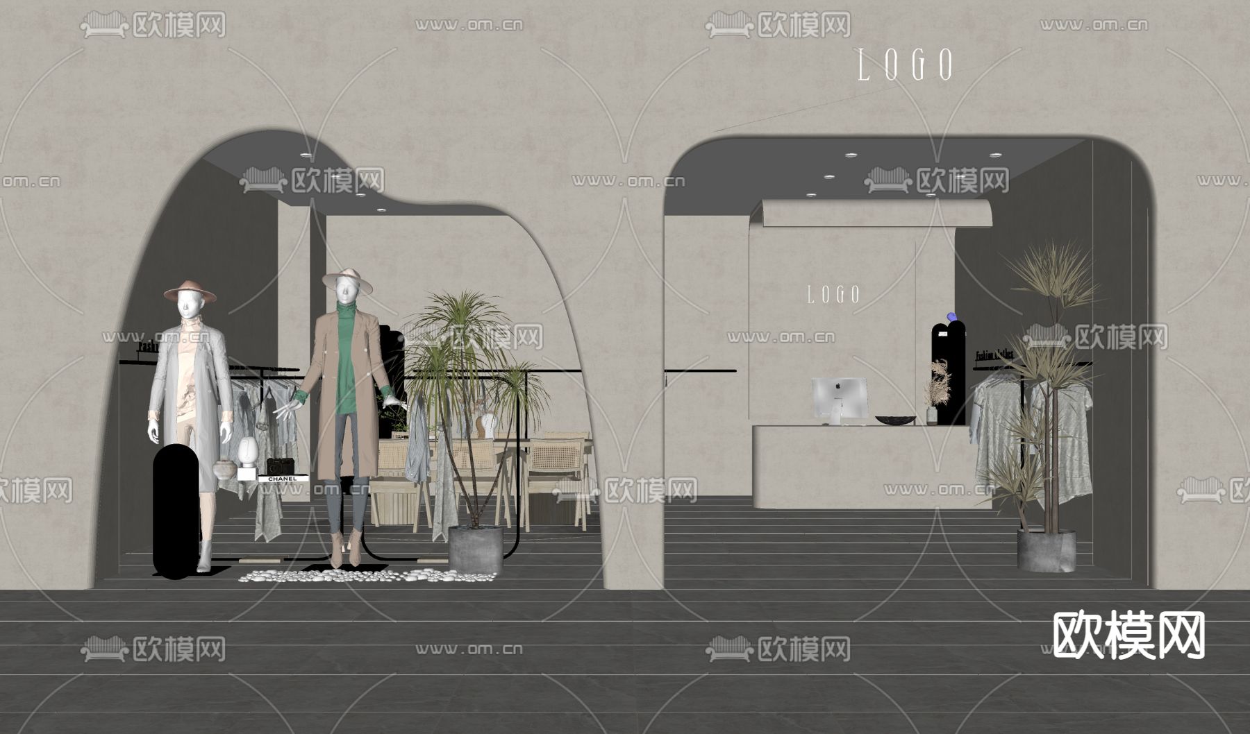 现代女装服装店su模型