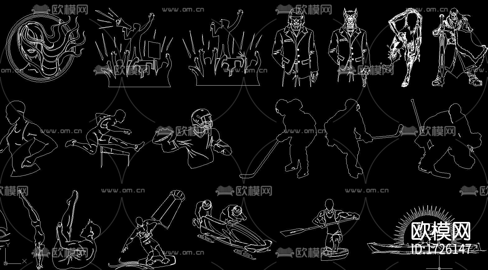 健身人物cad图库下载（渲染图2）