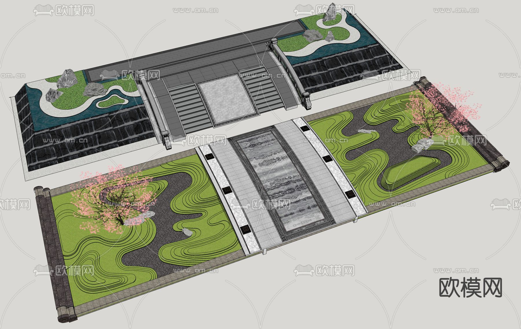 中式景观桥su模型下载（渲染图1）
