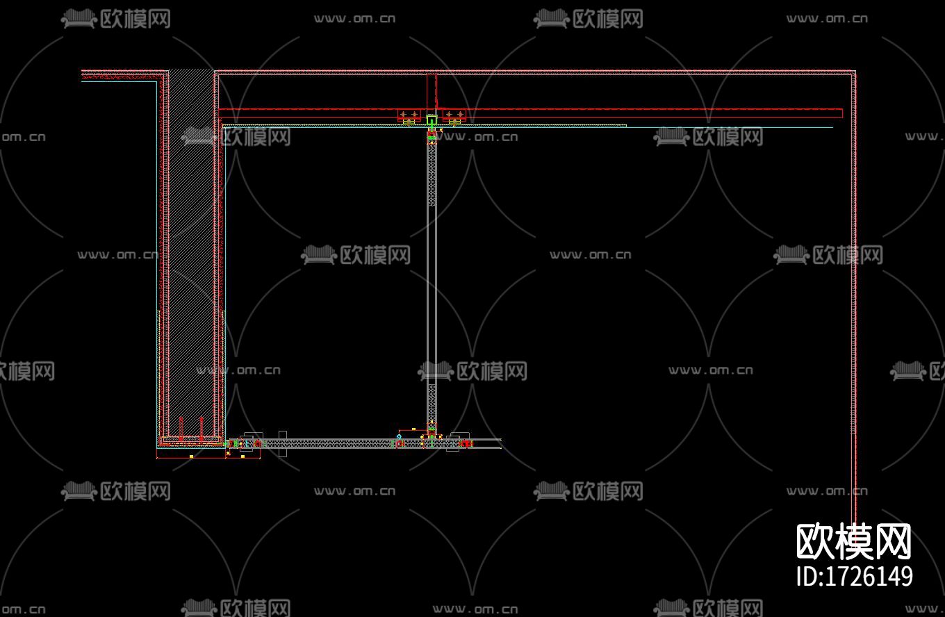 卫生间隔断cad节点大样图下载（渲染图2）