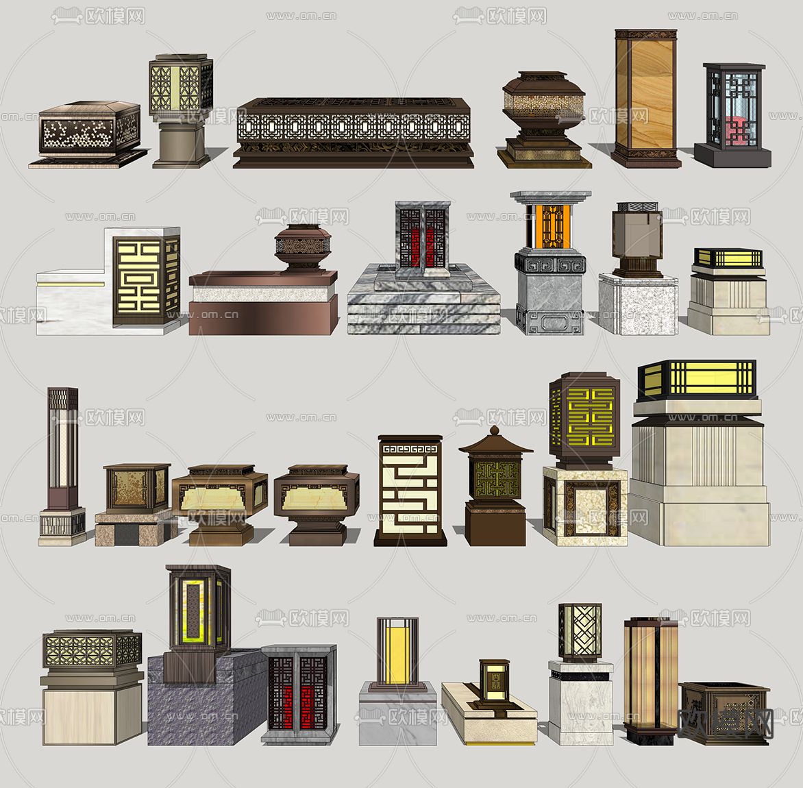 新中式景观地灯su模型下载