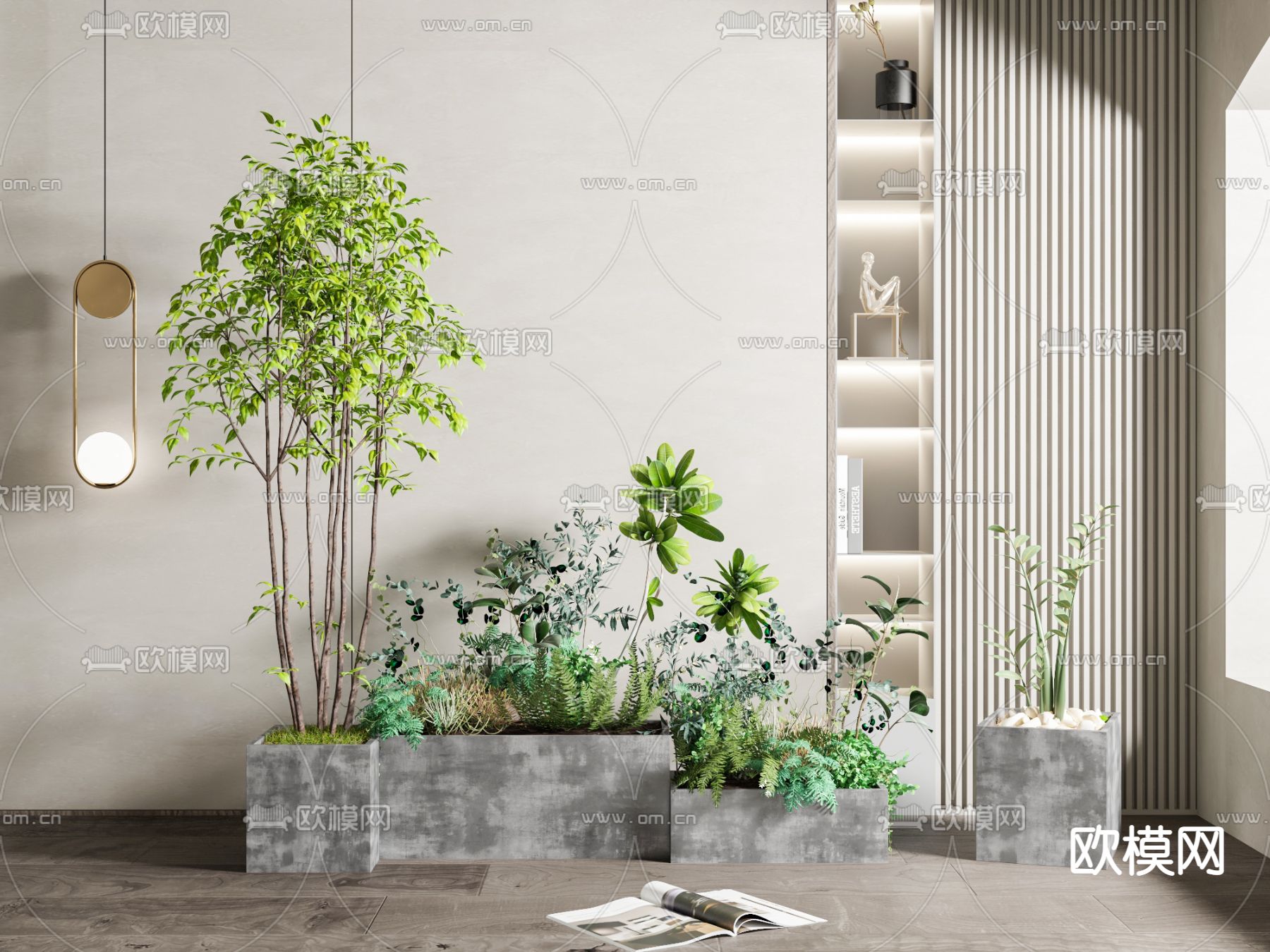 现代绿植花坛盆栽3d模型
