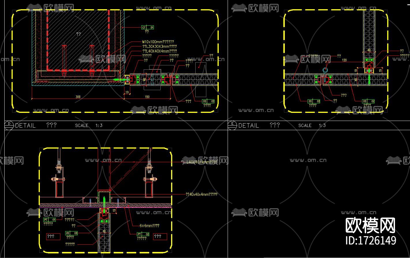卫生间隔断cad节点大样图下载（渲染图7）