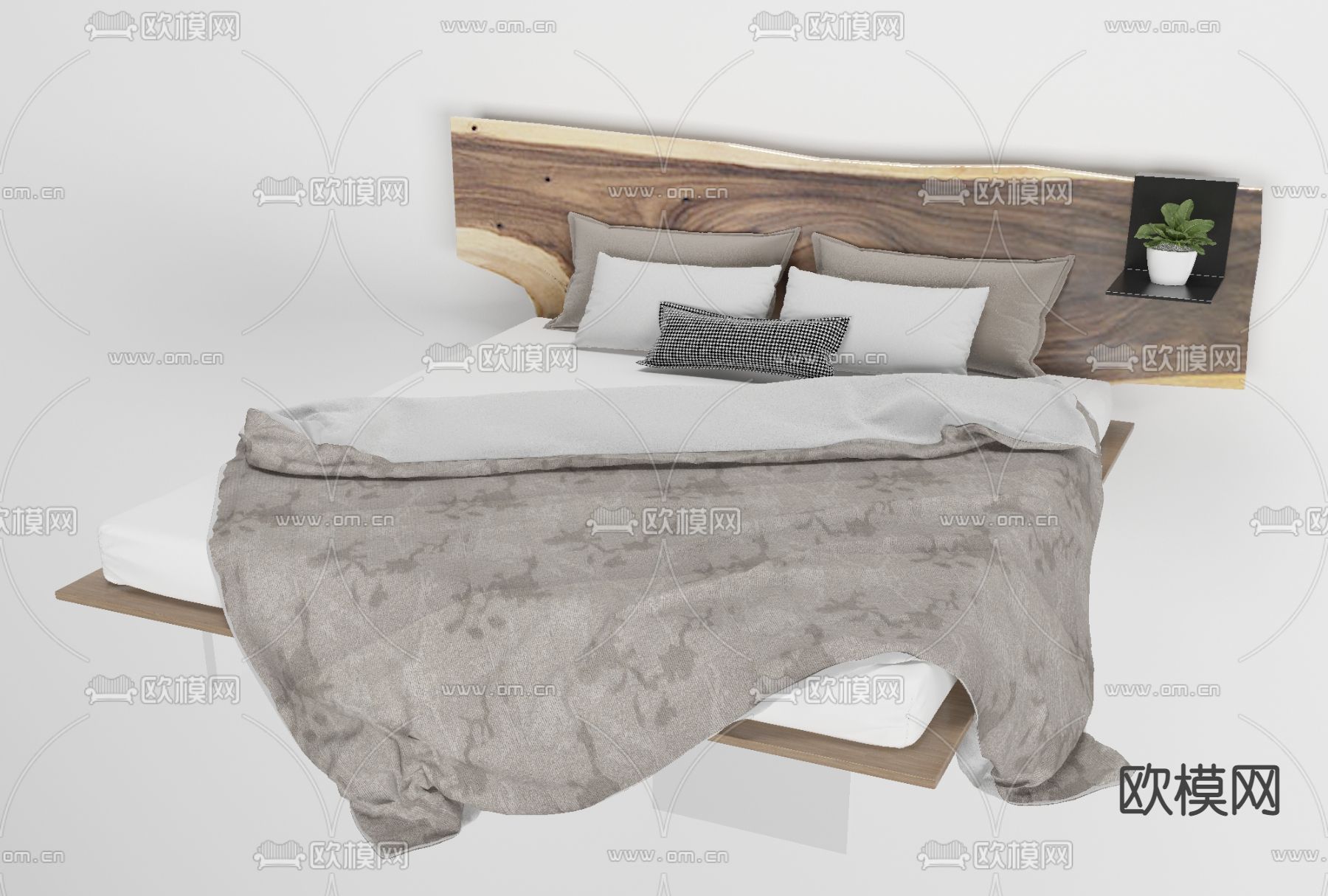 自然风实木双人床免费3d模型下载