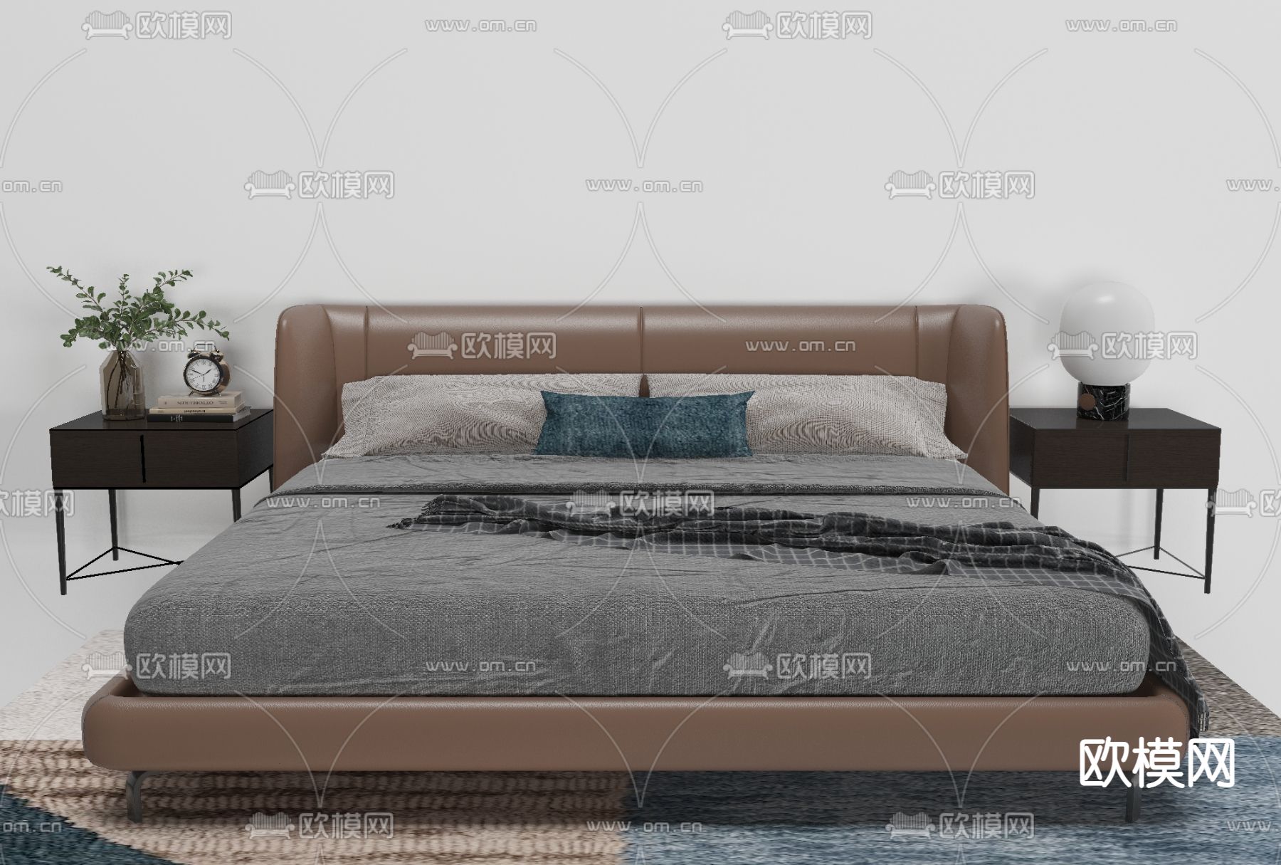 现代皮革双人床免费3d模型下载