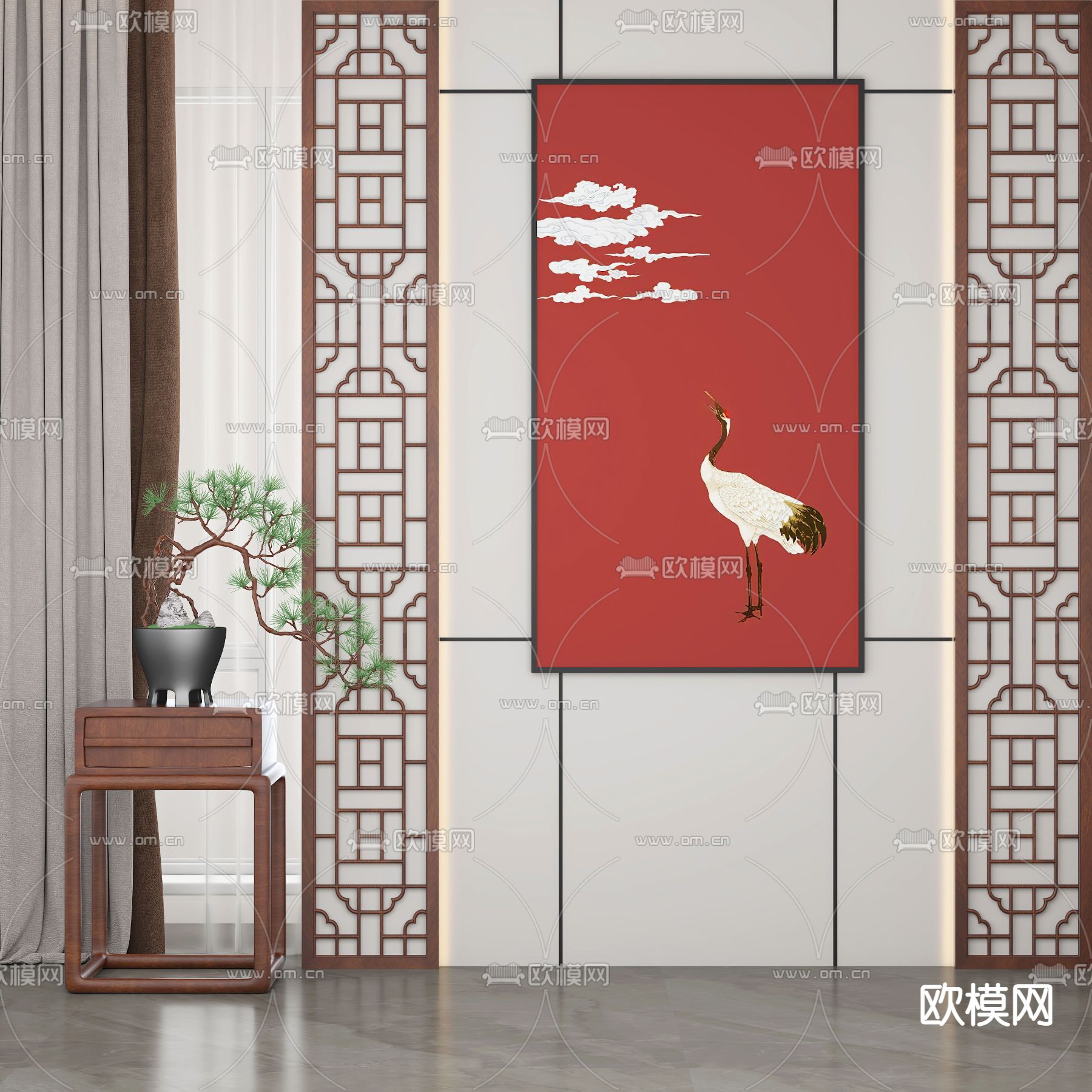 新中式实木边几3d模型下载