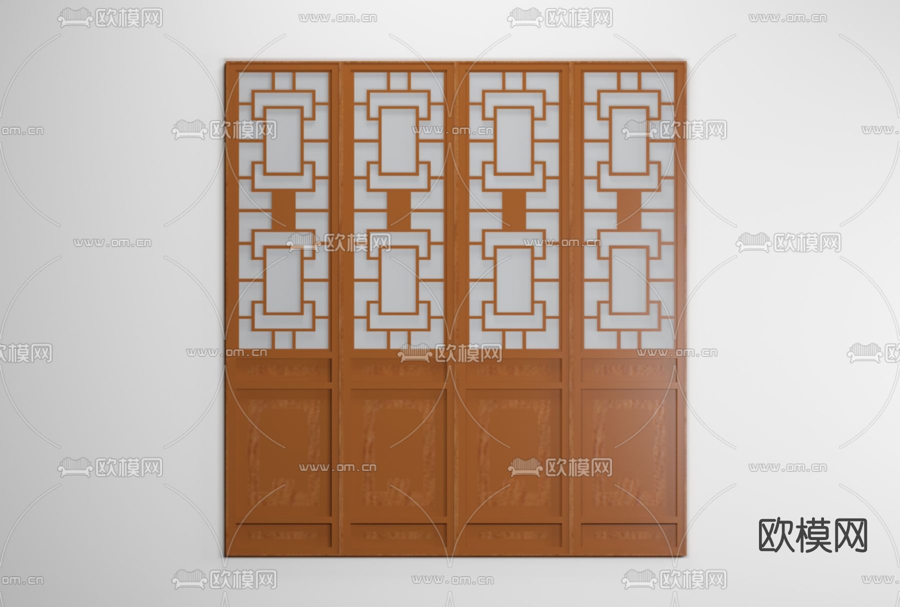 中式实木花窗门免费3d模型下载