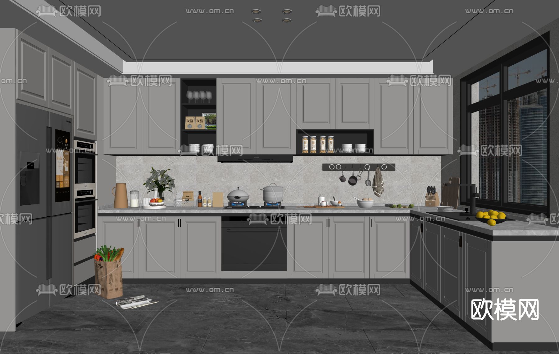 简欧厨房su模型下载（渲染图2）